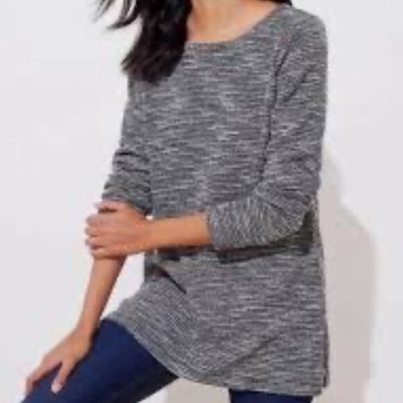 Loft Boho Black and White Long Sleeved Crew Neck Tunic Top Size Medium - Picture 12 of 12